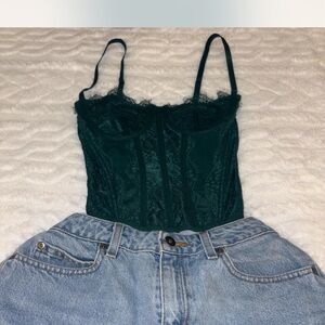 Green Bustier Bodysuit with Scalloped Neckline